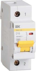 Фото IEK ВА47-100 MVA40-1-010-D Автоматический выключатель однополюсный 10А (10 кА, D)