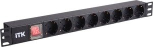 Фото IEK PH12-8D1 ITK PDU Блок: 8 розеток, с LED выкл.,1U, шнур 2м, вилка, немецкий стандарт