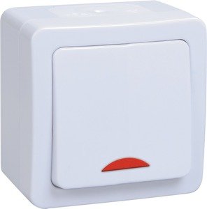 Фото IEK EVMP11-K01-10-54-EC ВС20-1-1-ГПБ Выключатель 1кл с инд о/у IP54 (цвет клавиш: белый) ГЕРМЕС PLUS