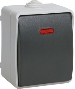 Фото IEK EVS11-K03-10-54-DC ВС20-1-1-ФСр Выключатель 1кл со свет. индикатором для открытой установки IP54