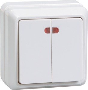 Фото IEK EVO21-K01-10-DC ВС20-2-1-ОБ Выключатель 2кл с инд. 10А ОКТАВА (белый)