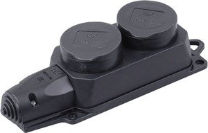 Фото IEK PKR62-016-2-K02 РБ32-1-0м Розетка (колодка) двухместная с защитными крышками ОМЕГА IP44