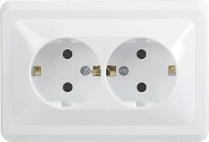 Фото IEK ERV21-K01-16-DM РС12-3-ВБ Розетка 2местн. с з/к без защ.штор. 16А ВЕГА (белый)