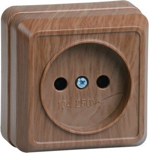 Фото IEK ERO10-K04-10-DC РС20-2-ОД Розетка 1местн. без з/к 10А откр.уст. ОКТАВА (дуб)