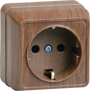 Фото IEK ERO11-K04-16-DC РС20-3-ОД Розетка 1местн. c з/к 16А откр.уст. ОКТАВА (дуб)