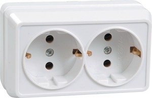 Фото IEK ERO21-K01-16-DC РС22-3-ОБ Розетка 2местн. с з/к 16А откр.уст. ОКТАВА (белый)