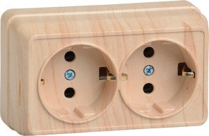 Фото IEK ERO21-K03-16-DC РС22-3-ОС Розетка 2местн. с з/к 16А откр.уст. ОКТАВА (сосна)