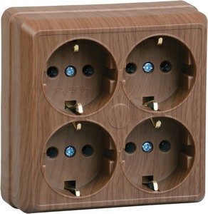 Фото IEK ERO41-K04-16-DC РС24-3-ОД Розетка 4местн. с з/к 16А откр.уст. ОКТАВА (дуб)