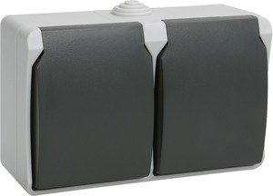 Фото IEK ERS22-K03-16-54-DC РСб22-3-ФСр Розетка двухместная с з/к для открытой установки IP54