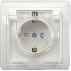 Фото IEK ERK70-K01-10-DM-44 РСбш10-3-ККБ-44 Розетка 1местн. c з/к с защ. штор. с кр. керамика IP44 16А КВАРТА (белый)