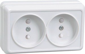 Фото IEK ERO23-K01-10-DC РСш22-2-ОБ Розетка 2местн. без з/к с защ.штор.10А откр.уст. ОКТАВА (белый)
