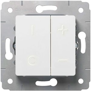 Фото Legrand Cariva 773615 Светорегулятор кнопочный (500 Вт, R+L, под рамку, скрытая установка, белый)