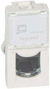 Фото Legrand Mosaic 076552 Розетка компьютерная (RJ45, Cat.5E, FTP, под рамку, скрытая установка, 1 модуль, белая)