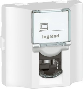 Фото Legrand Mosaic 078623 Розетка компьютерная (RJ45, Cat.6, FTP, под рамку, скрытая установка, 2 модуля, белая)
