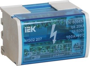 Фото IEK YND10-2-07-100 Шины на DIN-рейку в корпусе (кросс-модуль) L+PEN 2х7