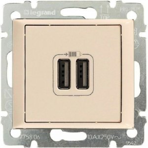 Фото Legrand Valena 774170 Розетка USB (2xUSB, под рамку, скрытая установка, слоновая кость)