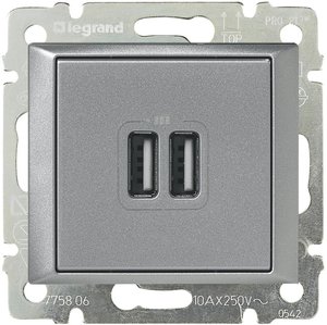 Фото Legrand Valena 770270 Розетка USB (2xUSB, под рамку, скрытая установка, алюминий)