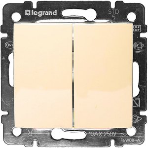 Фото Legrand Valena 774118 Переключатель двухклавишный без фиксации (10 А, под рамку, с/у, слоновая кость)