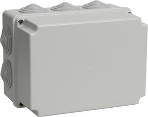Фото IEK UKO10-190-140-120-K41-55 Коробка КМ41246 распаячная для о/п 190х140х120 мм IP55 (RAL7035, 10 гермовводов)
