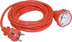 Фото IEK WUP10-10-K09-N Шнур УШ-01РВ оранж. с круглой вилкой и розеткой 2Р+PЕ 3х1,0/10метров