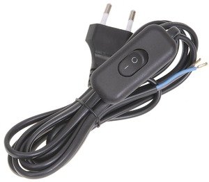 Фото IEK WUP20-02-K02 Шнур УШ-1КВ опрессованный с вилкой со встроенным выключателем 2х0,75/2метра, черный