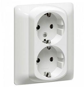Фото Legrand Galea Life 771030 Розетка двойная с заземляющим контактом (16 А, в сборе, скрытая установка, white)
