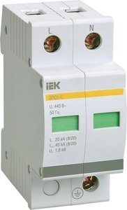Фото IEK MOP20-2-C Огр-ль имп перенапр ОПС1-C 2P In=20kA Un=400B Im=40kA ИЭК