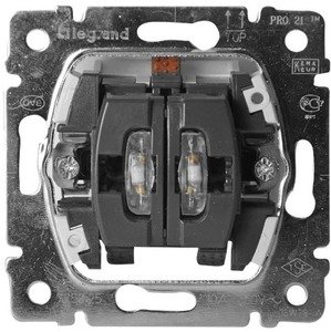Фото Legrand Galea Life 775825 Выключатель двухклавишный (10 А, подсветка, механизм, скрытая установка)