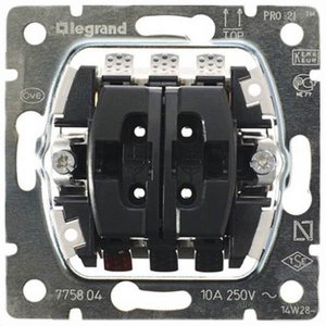 Фото Legrand Galea Life 775804 Выключатель двухклавишный для рольставней (10 А, механизм, с/у)