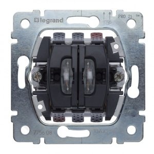 Фото Legrand Galea Life 775608 Переключатель двухклавишный проходной (10 А, подсветка, механизм, с/у)