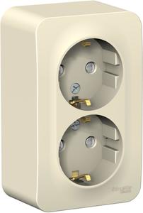 Фото Schneider Electric Blanca BLNRA011202 Розетка двойная с заземляющим контактом (16 А, IP20, в сборе, открытая установка, шторки, молочная)