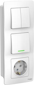 Фото Schneider Electric Blanca BLNBS101211 Блок комбинированный (3 кл.+1 роз., 16 А, в сборе, скрытая установка, з/к, шторки, IP20, белый)