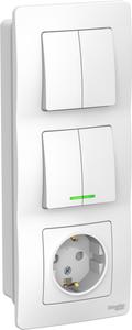 Фото Schneider Electric Blanca BLNBS102211 Блок комбинированный (4 кл.+1 роз., 16 А, в сборе, скрытая установка, з/к, шторки, IP20, белый)