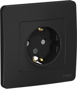 Фото Schneider Electric Blanca BLNRS001116 Розетка одинарная с заземляющим контактом (16 А, IP20, в сборе, скрытая установка, шторки, антрацит)
