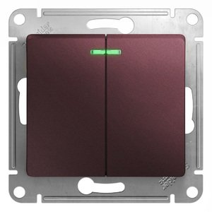 Фото Schneider Electric GSL001153 GLOSSA 2-клавишный ВЫКЛЮЧАТЕЛЬ с подсветкой,сх.5а,10AX, механизм, БАКЛАЖАНОВЫЙ