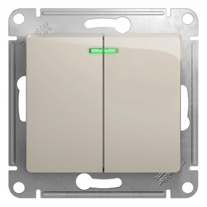 Фото Schneider Electric GSL000953 GLOSSA 2-клавишный ВЫКЛЮЧАТЕЛЬ с подсветкой,сх.5а,10AX, механизм, МОЛОЧНЫЙ
