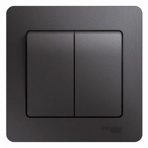 Фото Schneider Electric GSL001352 GLOSSA 2-клавишный ВЫКЛЮЧАТЕЛЬ,сх.5,10AX, в сборе, ГРАФИТ