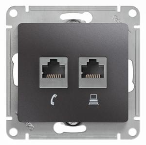 Фото Schneider Electric Glossa GSL001385 Розетка комбинированная (RJ11+RJ45, под рамку, скрытая установка, графит)
