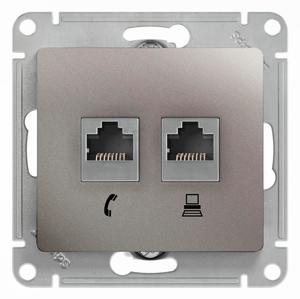 Фото Schneider Electric Glossa GSL001285 Розетка комбинированная (RJ11+RJ45, под рамку, скрытая установка, платина)