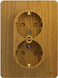 Фото Schneider Electric Glossa GSL000526 Розетка двойная с заземляющим контактом (16 А, IP20, под рамку, скрытая установка, шторки, дуб)