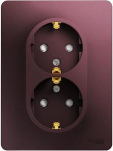 Фото Schneider Electric Glossa GSL001126 Розетка двойная с заземляющим контактом (16 А, IP20, под рамку, скрытая установка, шторки, баклажан)