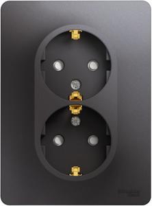 Фото Schneider Electric Glossa GSL001326 Розетка двойная с заземляющим контактом (16 А, IP20, под рамку, скрытая установка, шторки, графит)