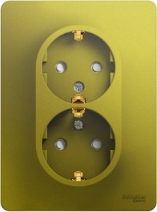 Фото Schneider Electric Glossa GSL001026 Розетка двойная с заземляющим контактом (16 А, IP20, под рамку, скрытая установка, шторки, фисташковая)