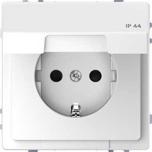 Фото Schneider Electric Merten D-Life MTN2314-6035 Розетка с заземляющим контактом (IP44, 16 А, под рамку, крышка, шторки, скрытая установка, белый лотос)