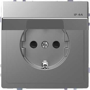 Фото Schneider Electric Merten D-Life MTN2314-6036 Розетка с заземляющим контактом (IP44, 16 А, под рамку, крышка, шторки, скрытая установка, нержавеющая сталь)