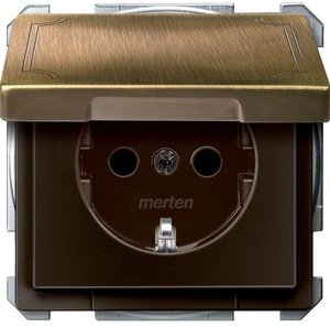 Фото Schneider Electric Merten Artec/Antique MTN2310-4143 Розетка с заземляющим контактом (16 А, под рамку, шторки, крышка, скрытая установка, античная латунь)