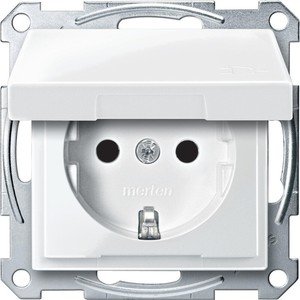 Фото Schneider Electric Merten System M MTN2310-0319 Розетка с заземляющим контактом (16 А, под рамку, крышка, шторки, скрытая установка, полярно-белая)