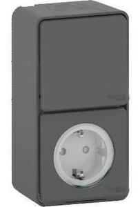 Фото Schneider Electric Mureva MUR36024 Блок комбинированный (1 кл.+1 роз., 16 А, в сборе, открытая установка, з/к, шторки, IP20, серый)