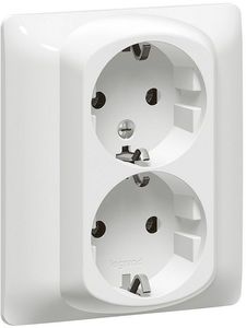 Фото Legrand Galea Life 771031 Розетка двойная с заземляющим контактом (16 А, в сборе, шторки, скрытая установка, white)