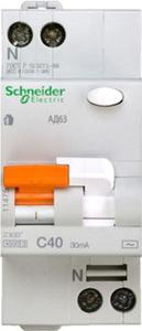 Фото Schneider Electric АД63 11475 Автоматический выключатель дифференциального тока однополюсный+N 40А (тип AC, 4.5 кА)